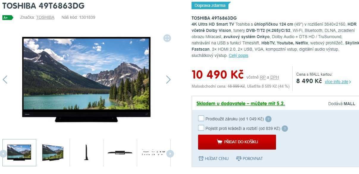Ultra HD Smart TV, HDR, 124cm, Toshiba