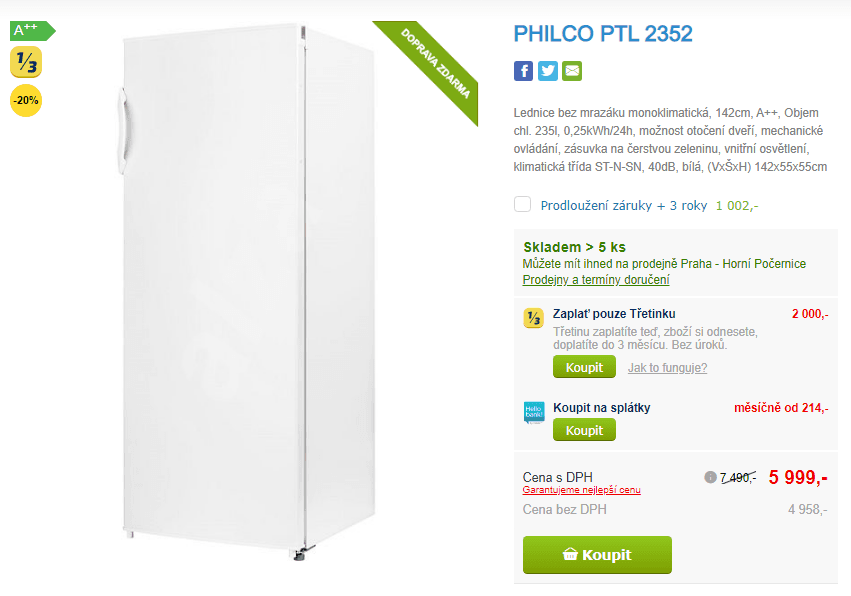 Lednice bez mrazáku PHILCO, 142 cm