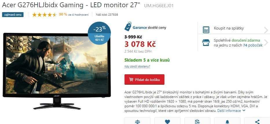 PC monitor Acer, herní, 27"