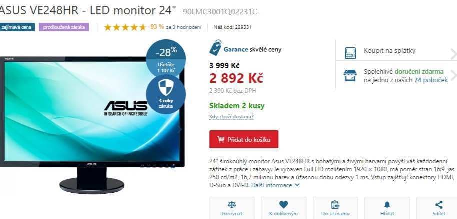 PC monitor Asus, 24", reproduktory
