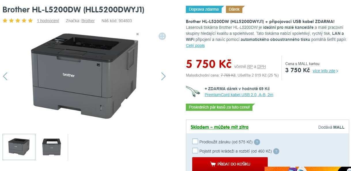 ČB, laserová tiskárna Brother, WIFI