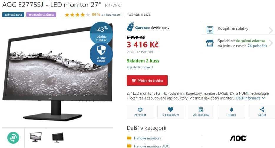PC monitor AOC, 27", reproduktory