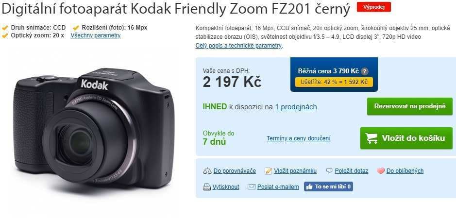 Kodak, 16Mpx, 20x zoom, stabilizace