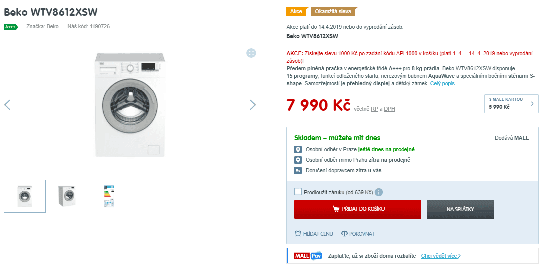 Pračka Beko, 8kg, 1200 ot., A+++