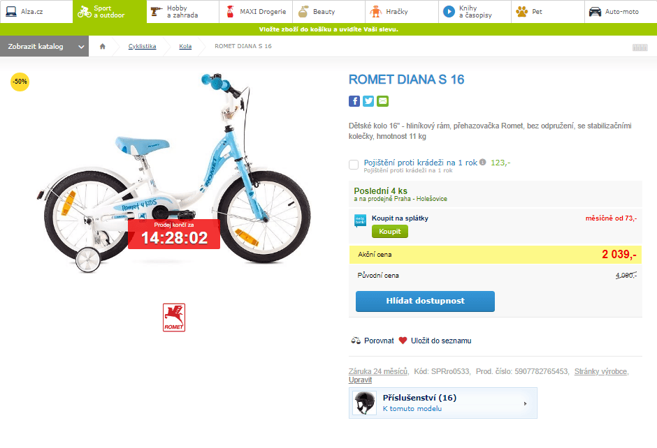 Dětské kolo Romet Diana, 4-6 let