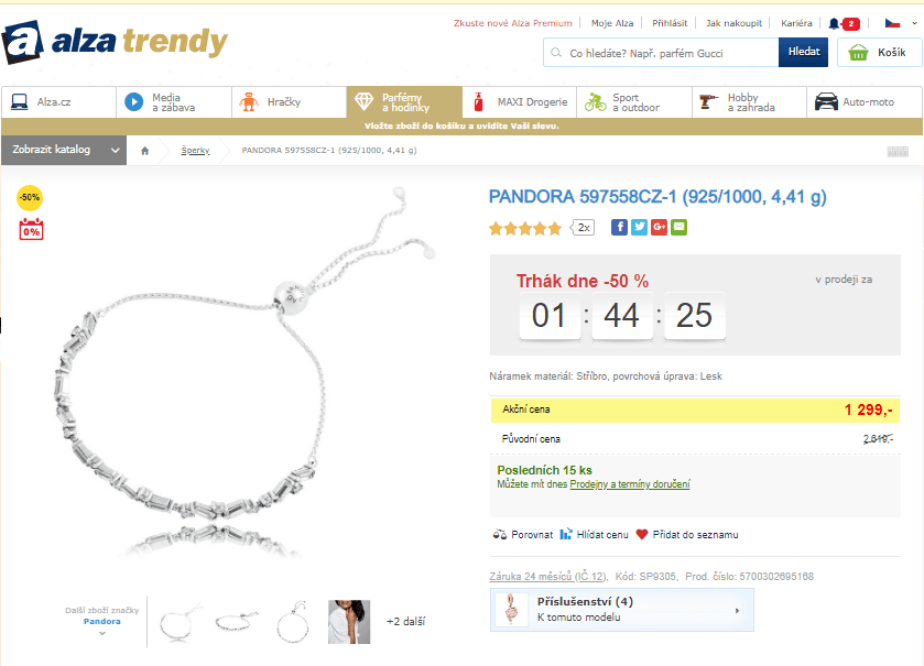 Stříbrný náramek Pandora se zirkony