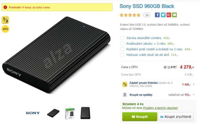 Externí SSD disk SONY, 960 GB 