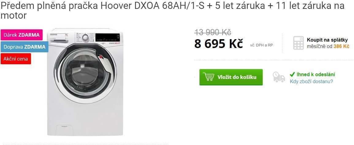 Pračka Hoover, 8kg, 1600 ot., A+++, NFC
