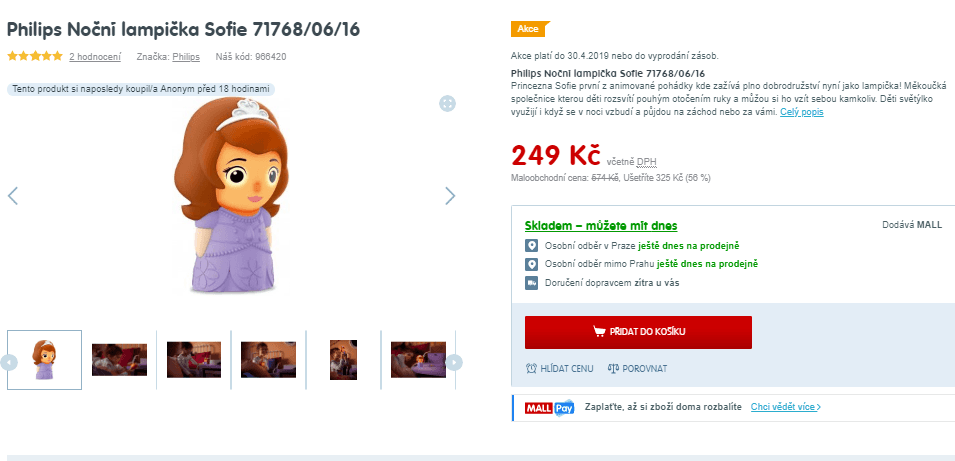 Noční lampička Philips Sofie 71768/06/16