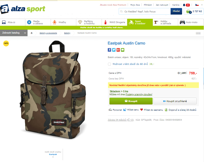 Batoh unisex Eastpak Camo 18L