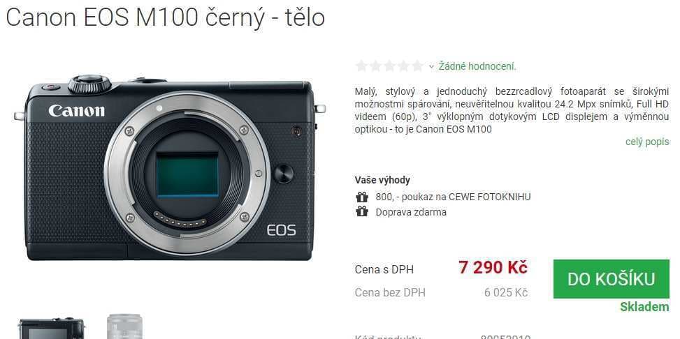 Canon EOS M100, 24MPx, Wifi, BT, NFC