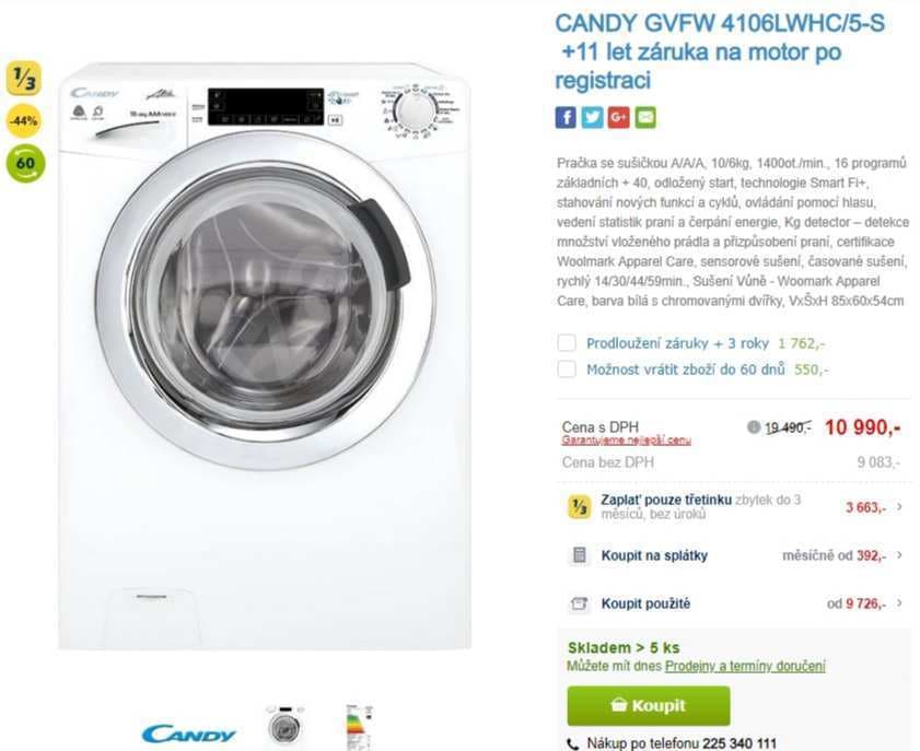 Pračka se sušičkou Candy, 10/6kg, 1400 otáček