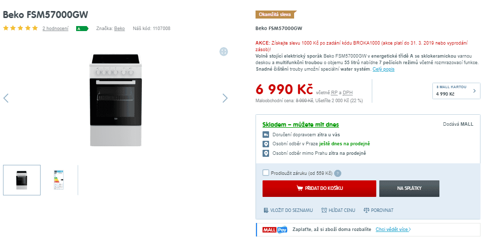 Elektrický sporák Beko, 55 l, gril