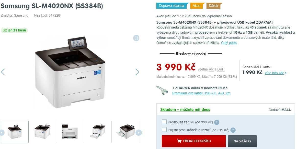 ČB laserová tiskárna Samsung, dotyk