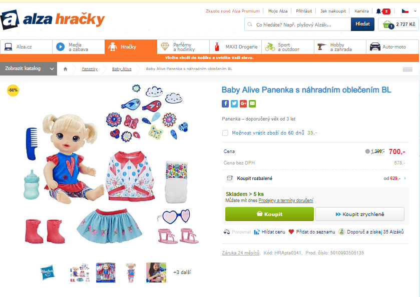 Baby Alive Panenka s náhradním oblečením