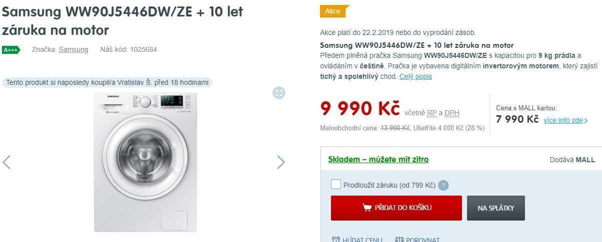 Pračka Samsung, 9kg, 1400 ot., A+++
