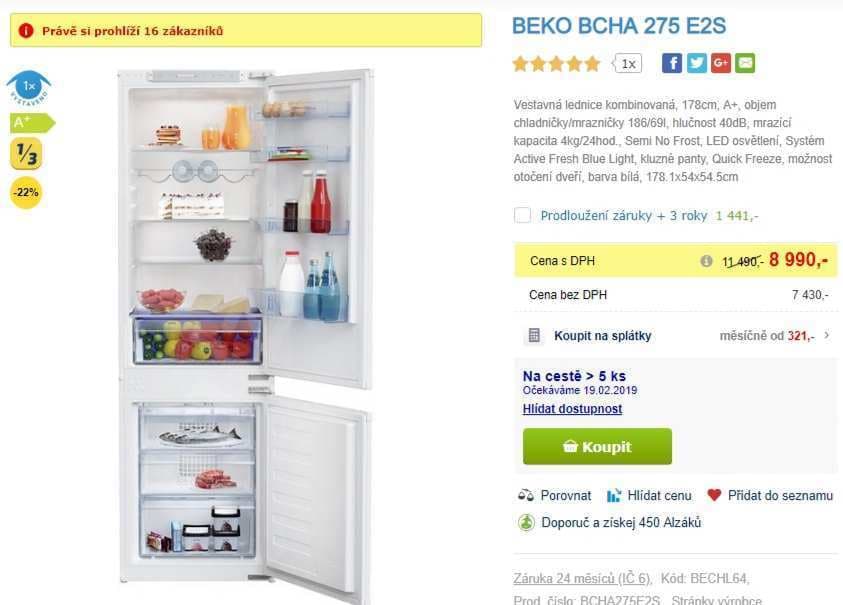 Lednice Beko, A+, no frost, 178 cm