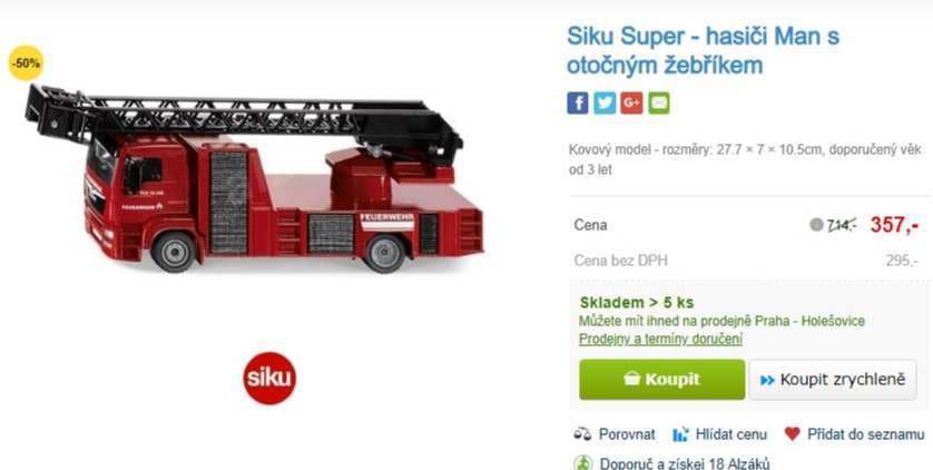 Kovová hračka hasičské auto, 30 cm