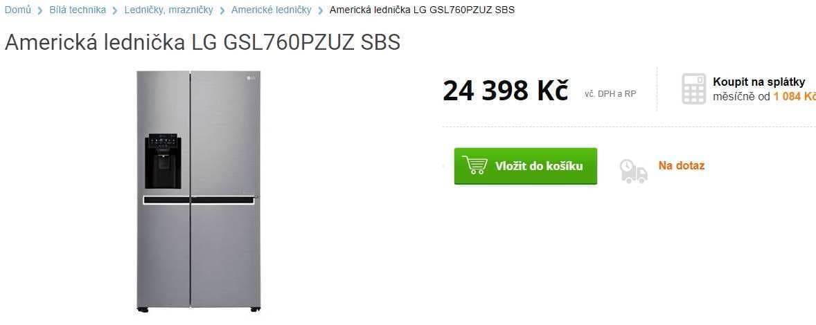 Americká lednice LG, A++, led, nápoje