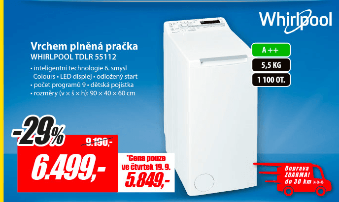 Whirlpool, 5,5 kg, 1100 ot., A++
