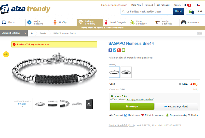 Ocelový náramek Sagapo Nemesis Sne14