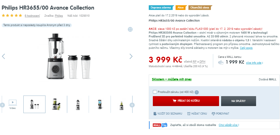 Stolní mixér Philips HR3655/00, 1400W