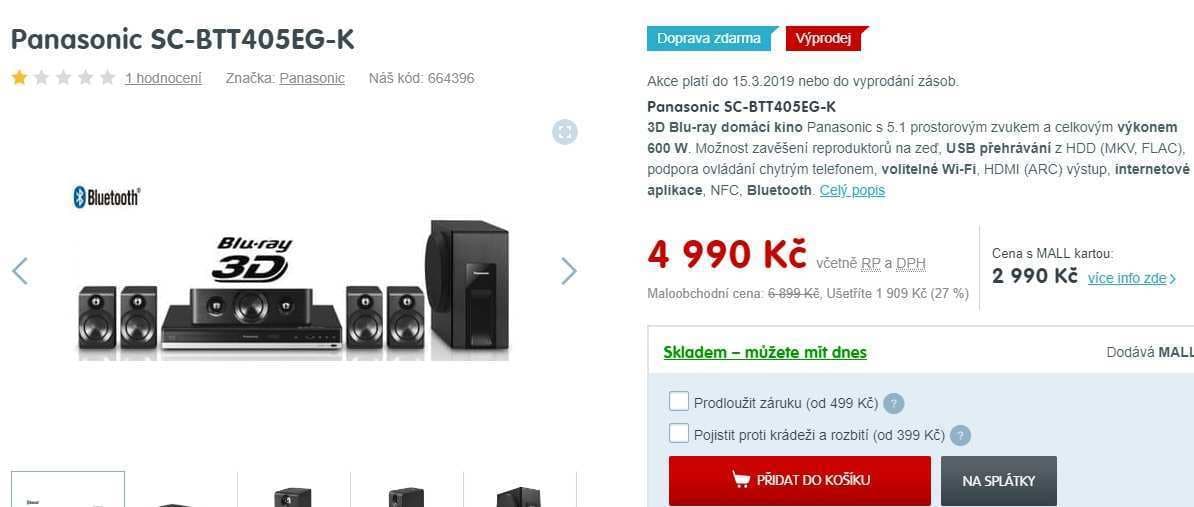 Blu-ray 3D domácí kino Panasonic