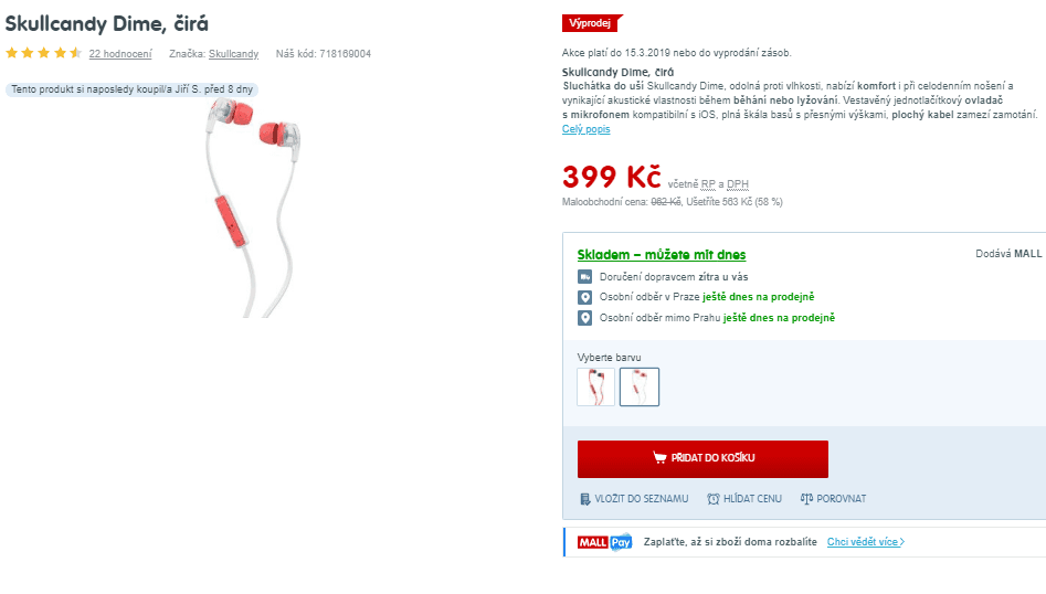 Sluchátka Skullcandy Dime