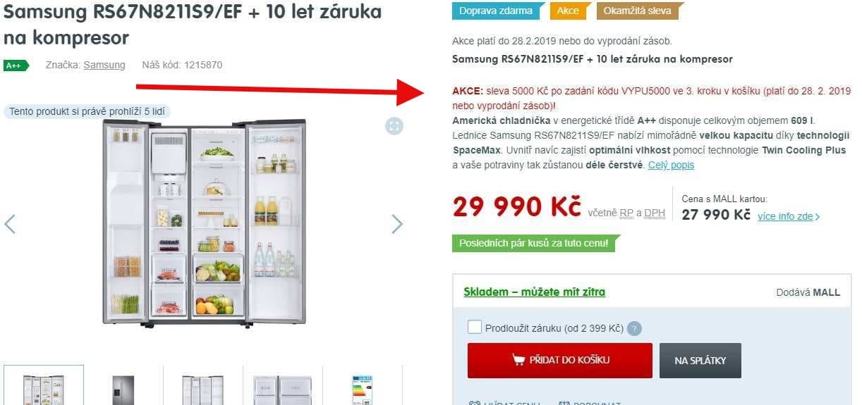 Americká lednice Samsung, A++, led, voda