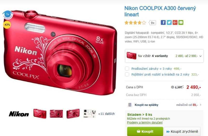 Nikon Coolpix A300, 20 MPx, 8x zoom, stabilizace