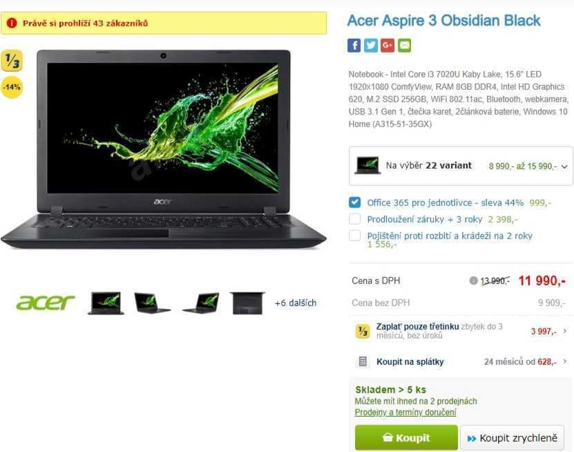 Acer, i3, 2,3 GHz, 8GB RAM, 15,6"