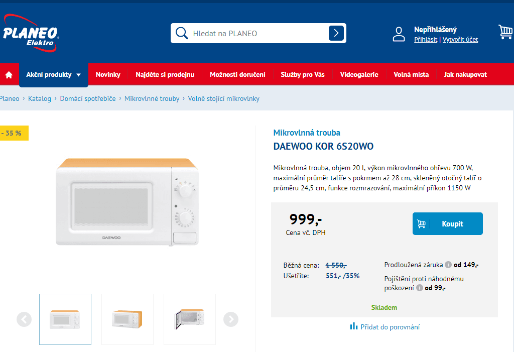 Mikrovlnná trouba Daewoo, objem 20 litrů