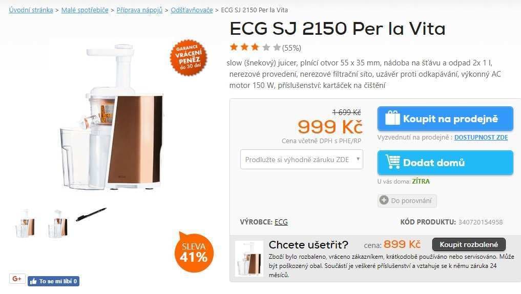 Šnekový odšťavňovač ECG Per la Vita