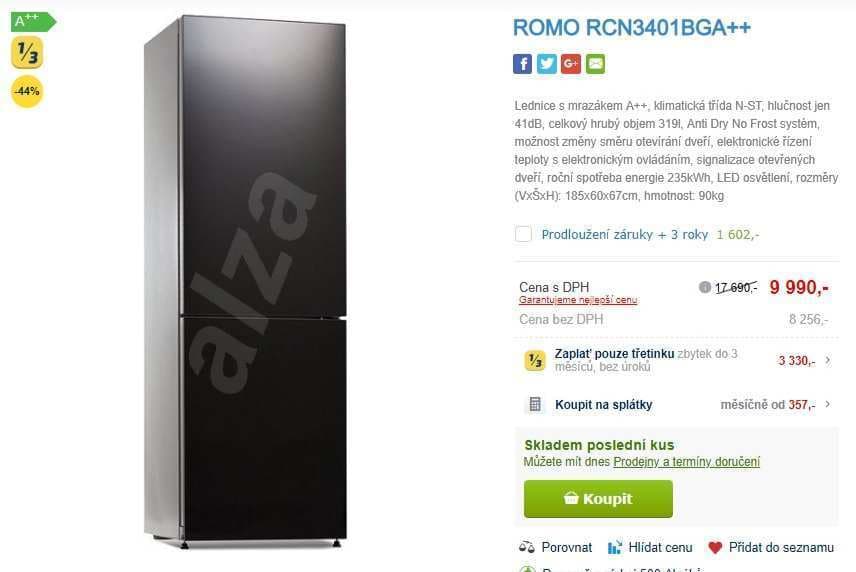 Komb. chladnička Romo, A++, 319 l