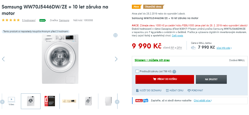 Pračka Samsung, A+++, 7 kg, 1400 ot.