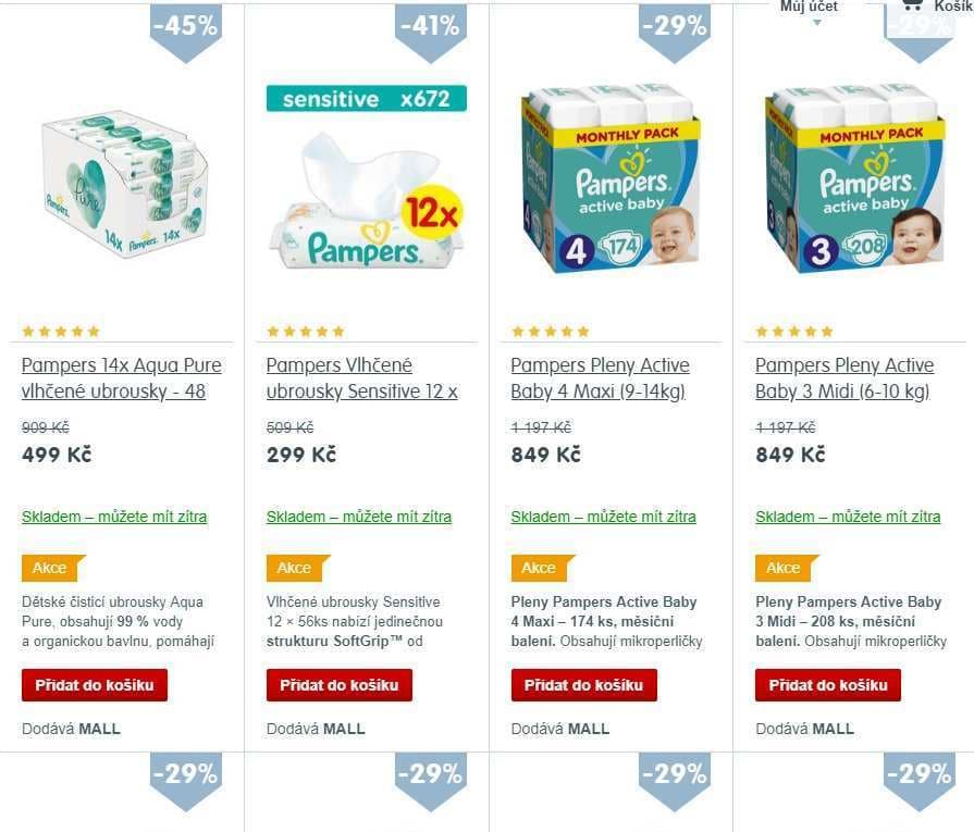 Výprodej různých produktů Pampers