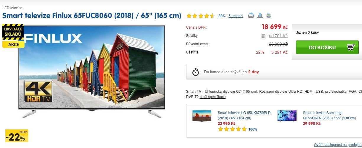 Ultra HD TV, HDR, Smart, 165cm, Finlux