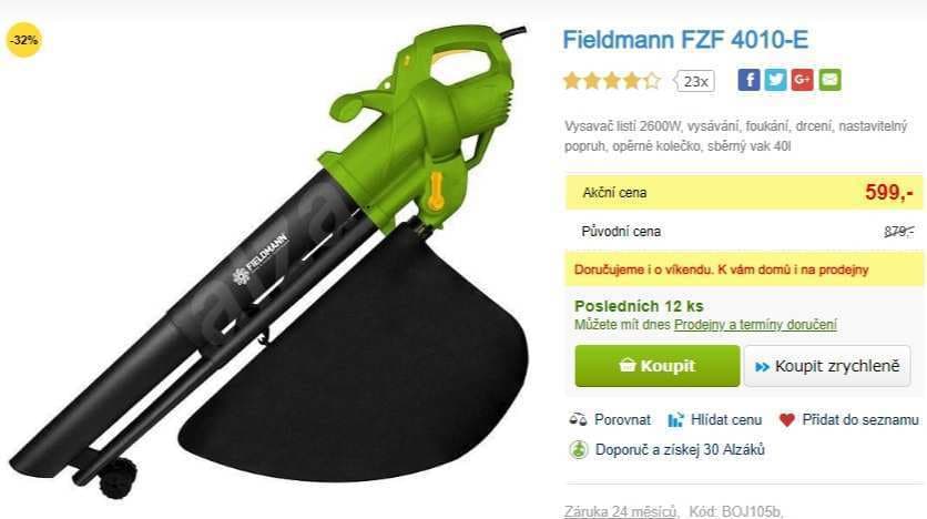 Vysavač, drtič a fukar Fieldmann 