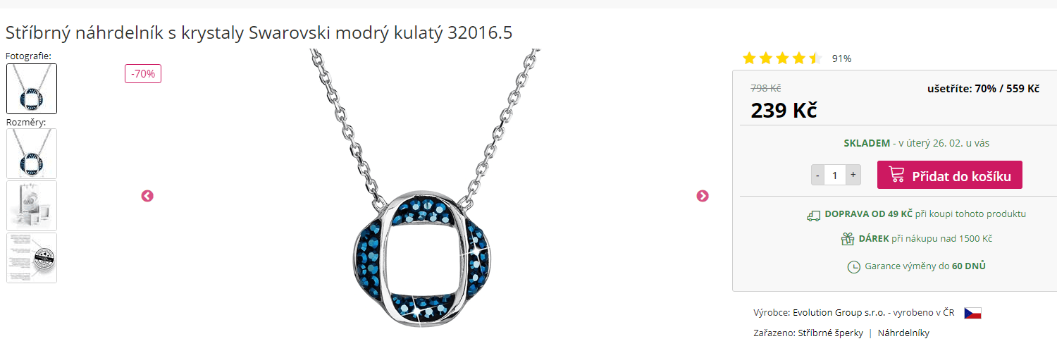 Stříbrný náhrdelník Evolution Group s krystaly