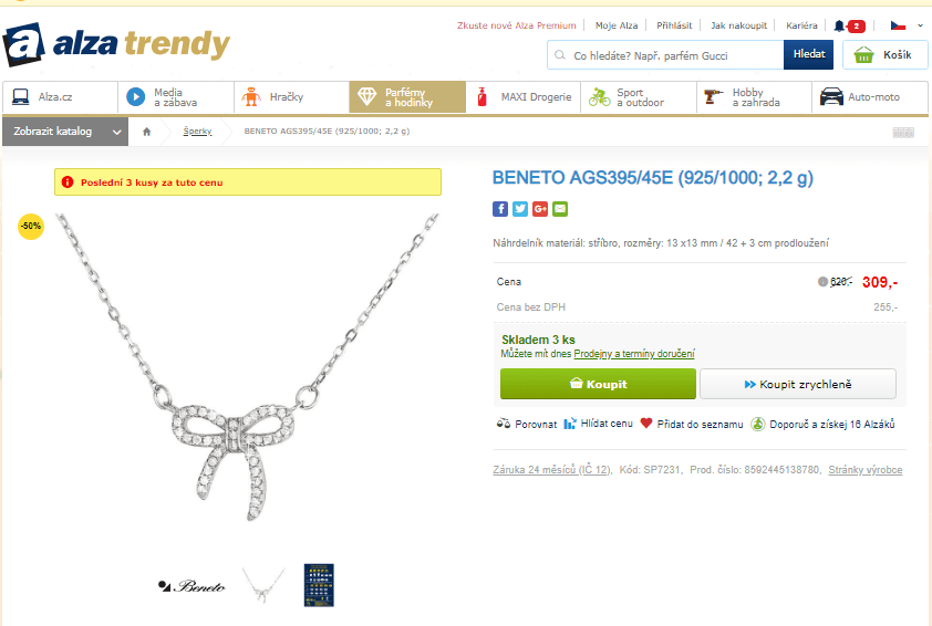 Stříbrný náhrdelník Beneto AGS395/45E