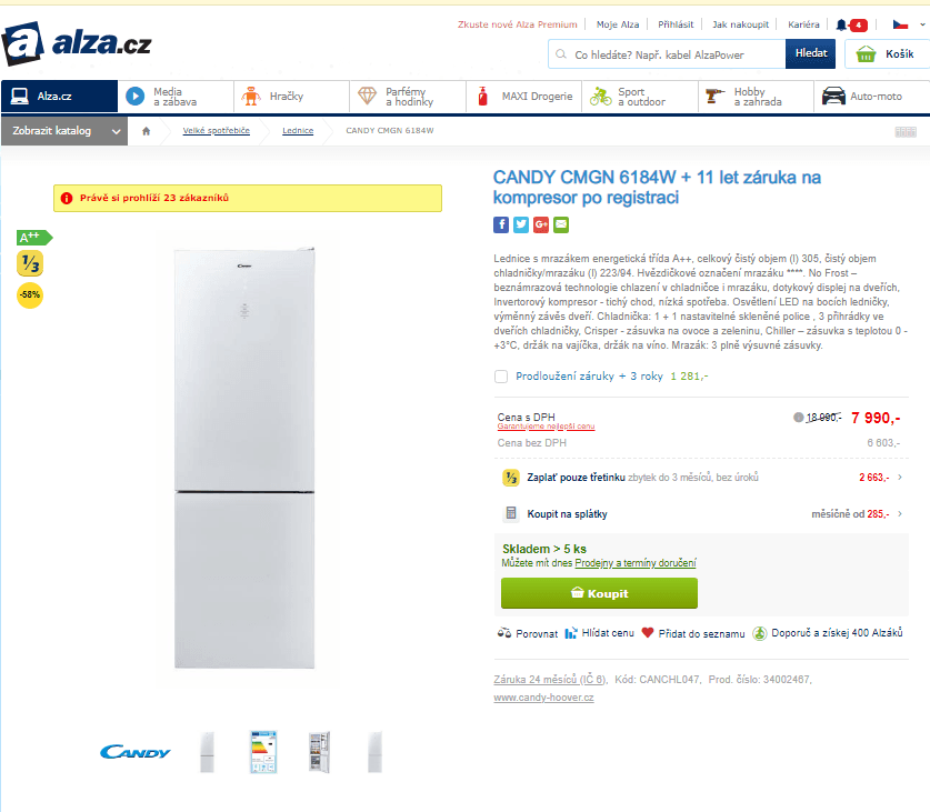 Komb. chladnička Candy, A++, 305 l