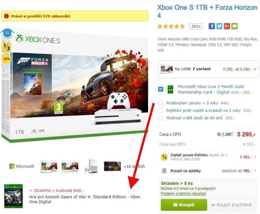 Xbox One S 1 TB + 2 hry (Forza Horizon + Gears)