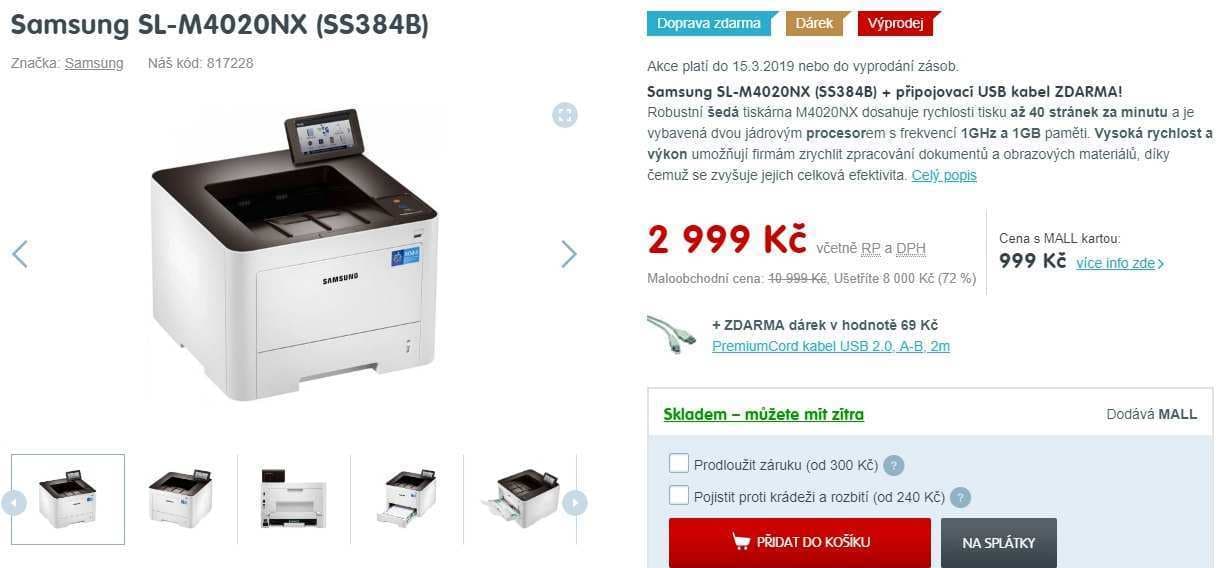 ČB laserová tiskárna Samsung, dotyk