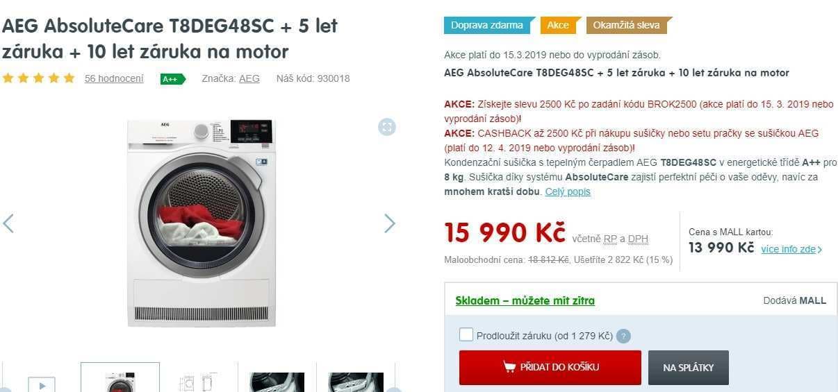 Sušička prádla AEG, 8 kg, A++, čerpadlo