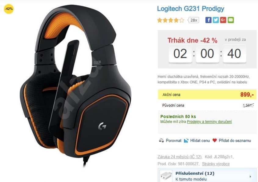 Herní sluchátka Logitech Prodigy