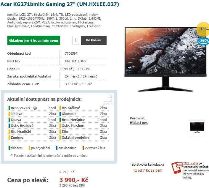 Herní 27" širokoúhlý LCD monitor Acer