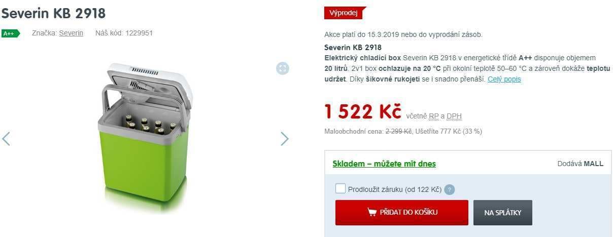 Autochladnička Severin, 20 l., chladí, ohřívá