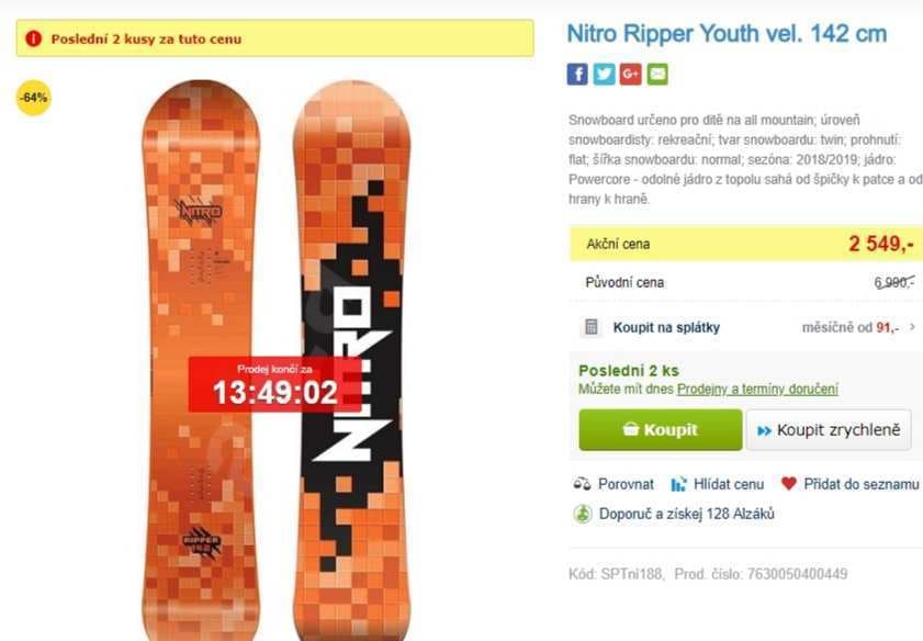Snowboard pro juniory Nitro Ripper, 142cm