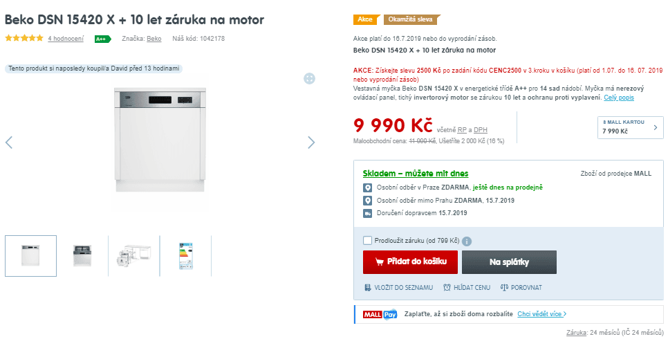Vestavná myčka Beko, A++, 14 sad