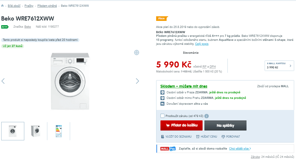 Pračka Beko, 7kg, 1200 ot., A+++